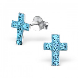 Earrings Blue Cross - Crystal