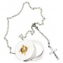 Mother of pearl rosary, heart, Chalice with communion box