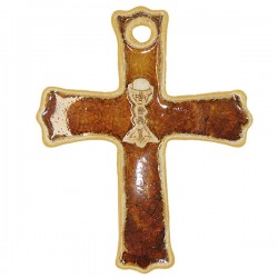 Croce in terracotta smaltata Calice - Brown
