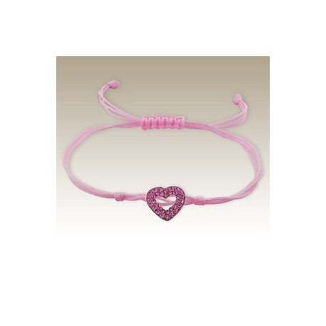 Bracelet Cœur en Cristal - Argent 925 - Cordon Rose 