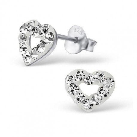 Boucles d'oreilles Cœurs - Cristaux Blancs - Argent 925  