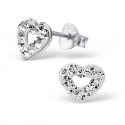 Hearts Earrings - White Crystals - 925 Silver