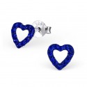 Hearts Earrings - blue Crystals - 925 Silver