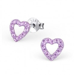 Boucles d'oreilles Cœurs - Cristaux Violets - Argent 925  