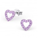 Hearts Earrings - mauve Crystals - 925 Silver