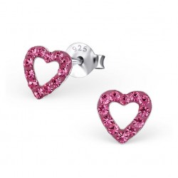 Hearts Earrings - fuschia Crystals - 925 Silver