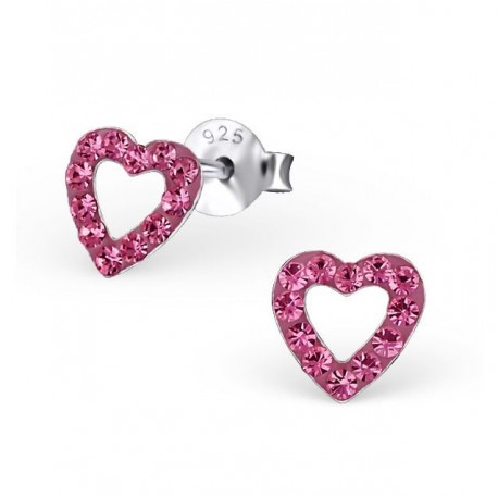 Boucles d'oreilles Cœurs - Cristaux Blancs - Argent 925  