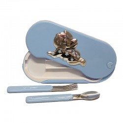Caja de ángeles con cuchara y tenedor para el bebé - Azul