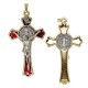 Croix de Saint Benoit dorée - émaillé rouge