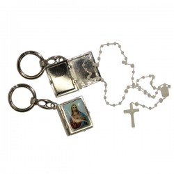 Porte-clés Sacré Cœur de Jésus petite Boite avec Chapelet 
