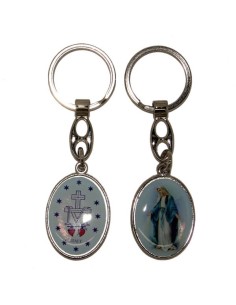 Porte-clés de la Vierge Miraculeuse - Rond bleue