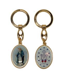 Keyring of the Miraculous Virgin - blue oval - golden