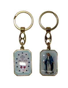 Keyring of the Miraculous Virgin - Rectangular blue - golden