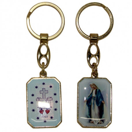 Porte-clés de la Vierge Miraculeuse - ovale bleue - doré