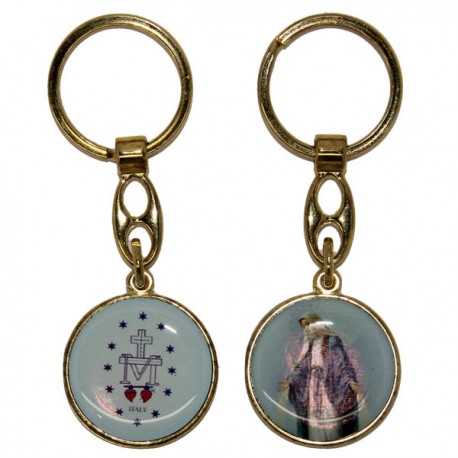 Porte-clés de la Vierge Miraculeuse - Rond bleue