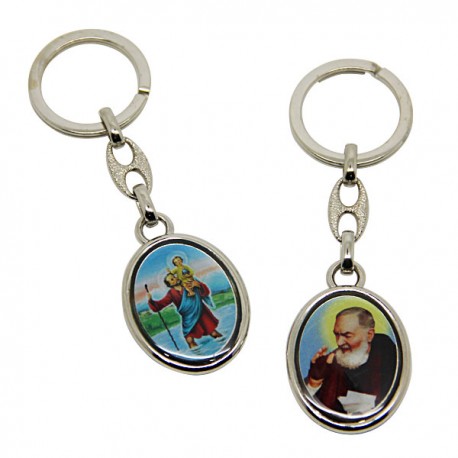 Porte-clés Saint Christophe et Padre Pio 