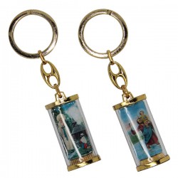 Porte-clés Tube plastique avec images de Banneux et saint Christophe 