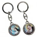 Porte-clés de Sainte Rita et Saint Padre Pio - Rond - Argenté
