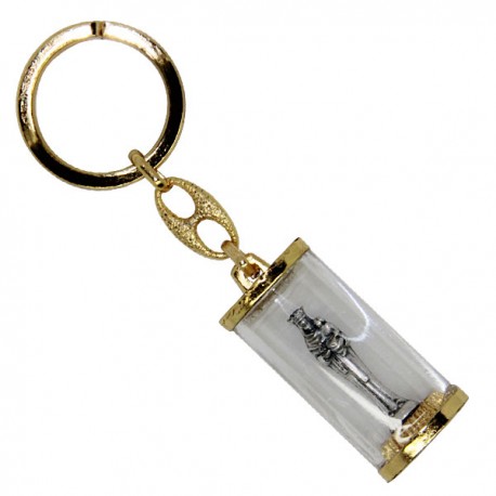 Porte-clés Tube plastique avec images de Banneux et saint Christophe 
