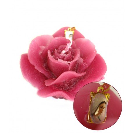 Bougie forme de Rose - Médaille de la Vierge de Medjugorje