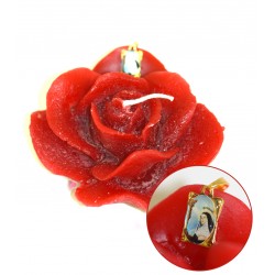 Bougie forme de Rose - Rouge - Médaille de Sainte Rita 