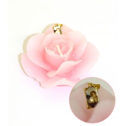 Bougie forme de Rose - Rose - Médaille Ange Protecteur