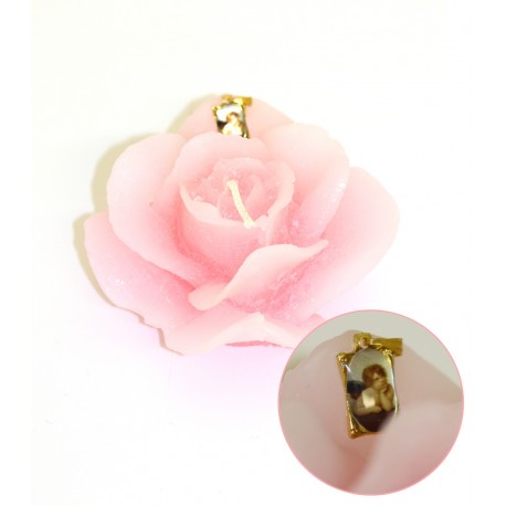 Bougie forme de Rose - Rose - Médaille Ange Protecteur