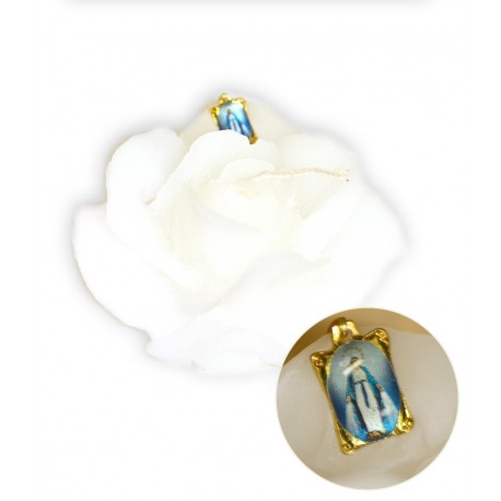 Bougie forme de Rose - Rose - Médaille Ange Protecteur