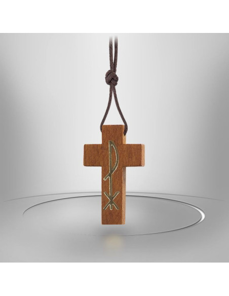 Collier Cordon avec Croix en bois d'olivier - 2 x 2 cm
