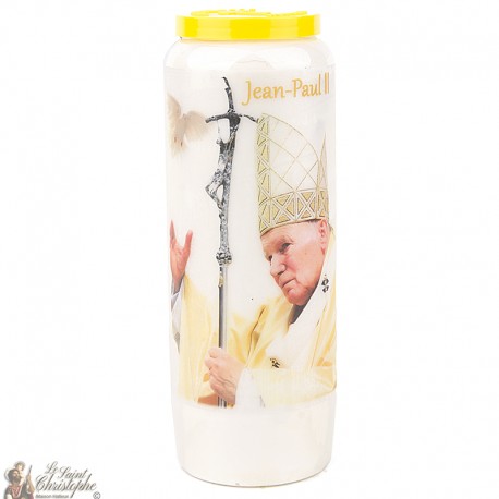 Novene Kerze - Weiss - "Heiliger Johannes Paul II" (Französisch)