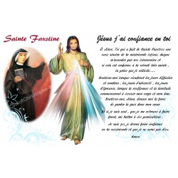sticker with French  prayer - Saint Faustine & Merciful Christ