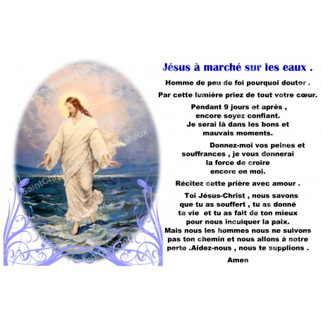Autocollant bougie de neuvaine avec prière français -  Jésus marche sur les eaux