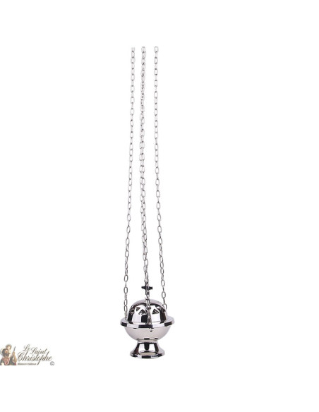 Mass Wierookvat met ketting, zilver metaal.