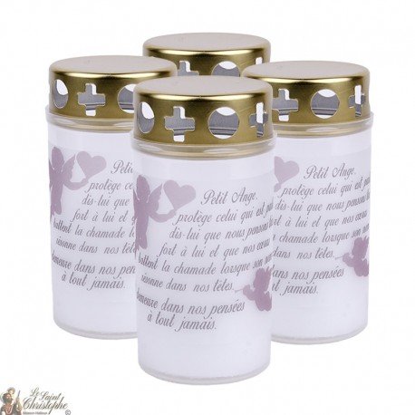 Bougies d'extérieur avec Ange rose - couvercles - prière français