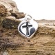 Inlaid Heart Cross Pendant - Silver