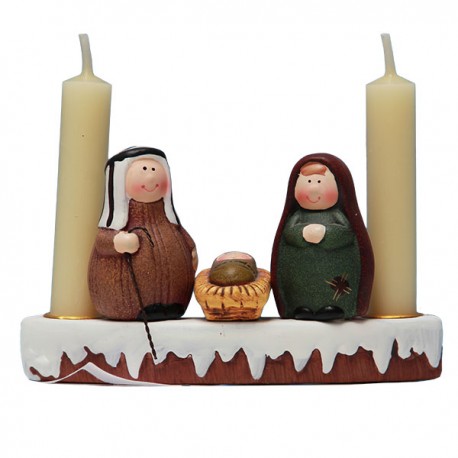 Holy Family Nativity Candleholder Terracotta