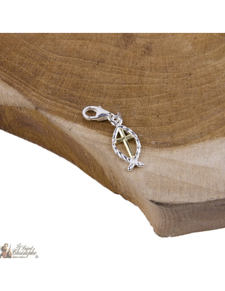 Pendentif Poisson Croix dorée - Argent 925