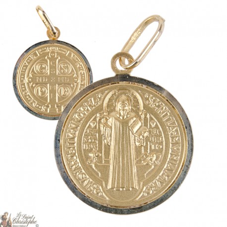 Heiliger Benedikt Medaille Anhänger 18 Karat Gold 