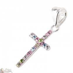 Kruis hanger Rhinestone Multicolor Zilver