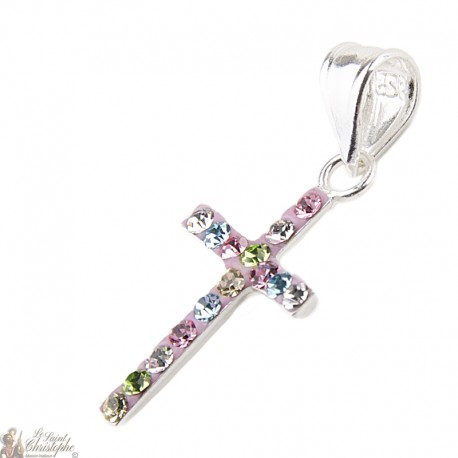 Ciondolo Croce strass multicolor - Argento
