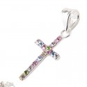 Cross Pendant Rhinestone Multicolor Sterling Silver