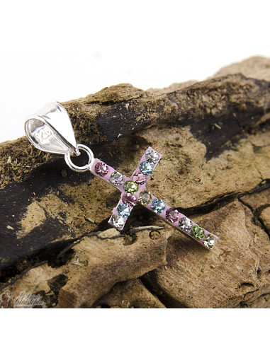 Cross Pendant Rhinestone Multicolor Sterling Silver