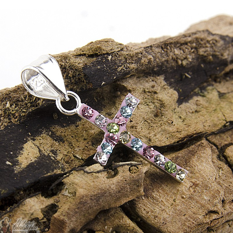 Pendentif Croix En Ambre Multicolore Et Argent 925 Rhodié - Longueur 4,5 Cm, Largeur 2,5 Cm - Bijou Naturel Avec Coffret Cadeau - Artisana-Schmuck