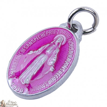 Medalla Virgen Milagrosa - esmalte de color rosa...