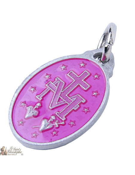 Médaille de La Vierge Miraculeuse émaillée rose 