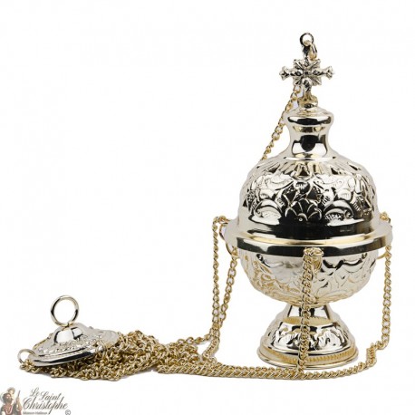 Incensiere d'oro, scolpito con croci - Altezza: 18 cm 