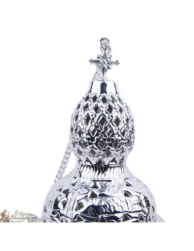 Incensario de plata, labrada con cruces - Altura: 18 cm