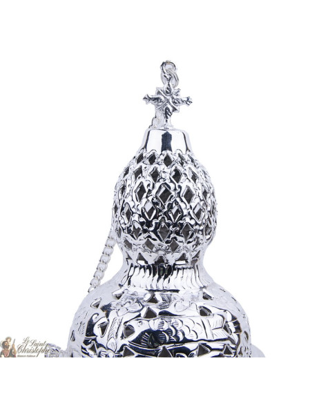 Silber Räuchergefäß, geschnitzt mit Kreuzen - Höhe: 18 cm