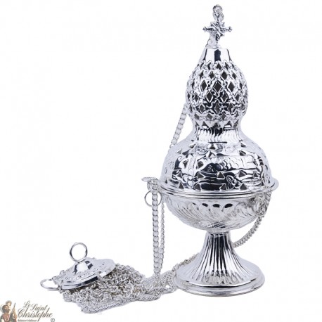 Silver censer , carved with crosses - Height: 26 cm