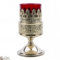 Griekse olielamp met rood glas en gouden metalen voet